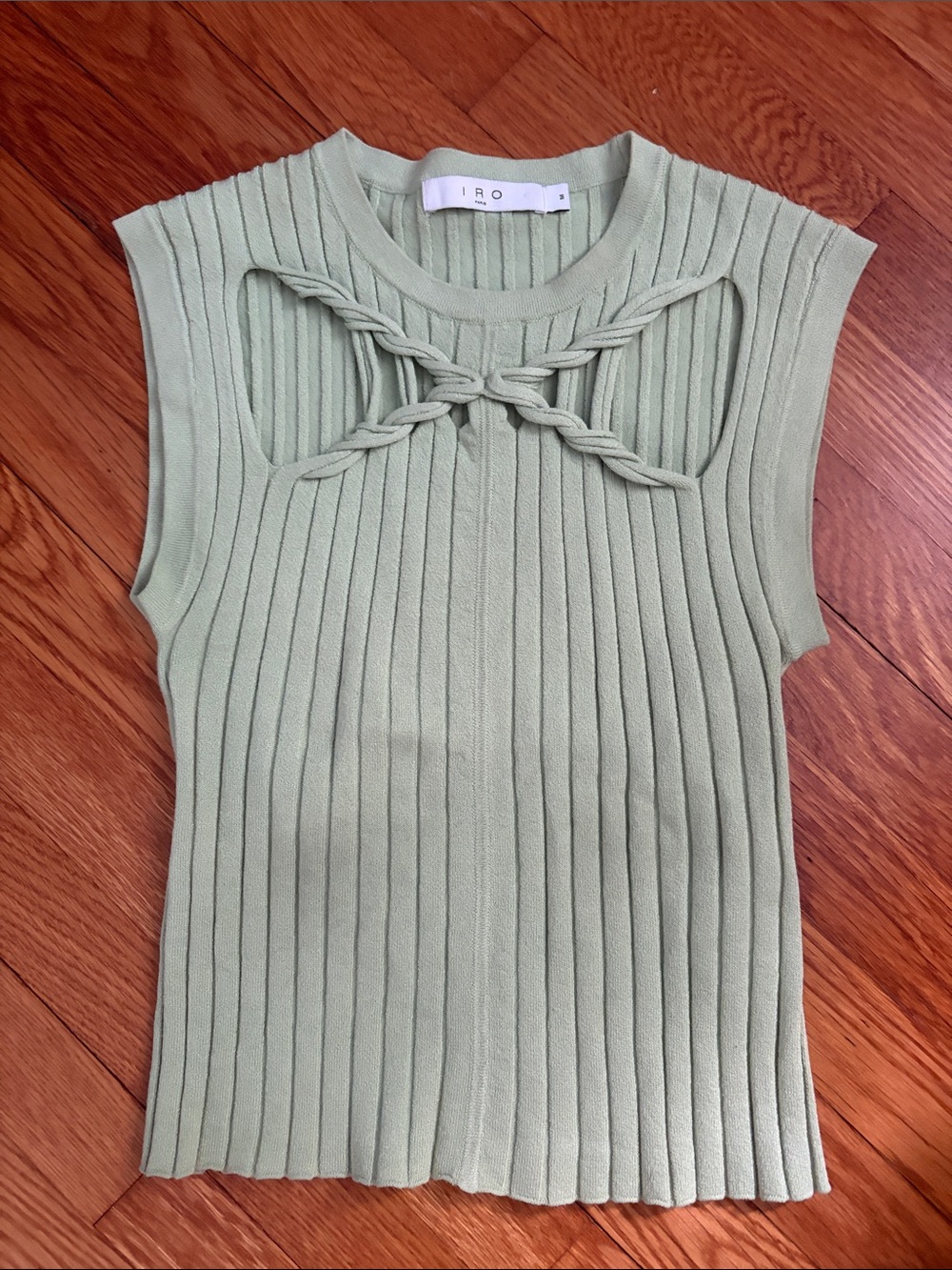 IRO Sage Green Ribbed Knit Tank with Braided Tie